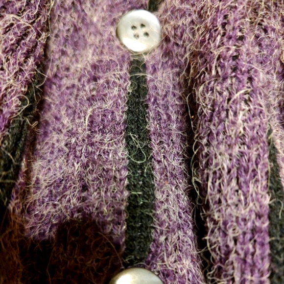 💜Awesome RARE 80's Authentic Purple & Black Mohair Longline Tunic Cardigan - L - Picture 7 of 16